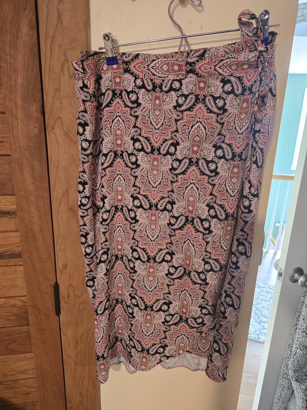 Maurices Pink and Black Paisley Midi Skirt
